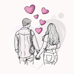 hand drawn couple holding hands for valentines