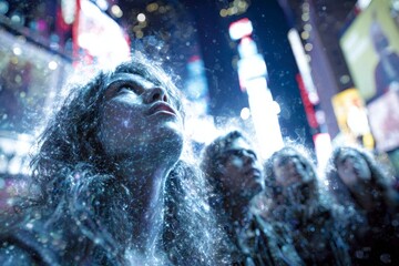 Skyline warnings: holograms alert citizens to digital scams. Credit fraud. Scammers trick consumers with fraudulent decline alerts. Security breach. Scammer tactics.