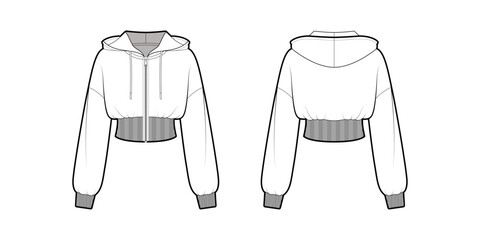 Cropped Hoodie Women Zip Up Long Sleeve Sweatshirt Hooded Workout Jacket- Front and Back View- CAD Mock-Up © JenelleIrish