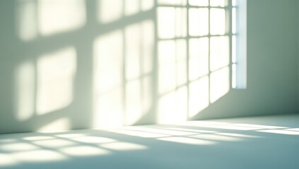 Sunlight streams through a large window, casting soft shadows on a pale room