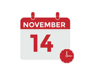 14  November, calendar date icon. 14 November Calendar Date for Deadlines or Appointment. Day, month. vector illustration.
