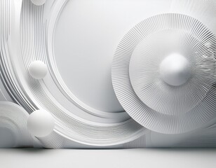 elegant abstract background in white hues featuring overlapping circles and geometric line patterns