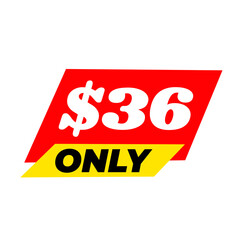 $36 only png, red colour price tag, clean shape badge, soft style label