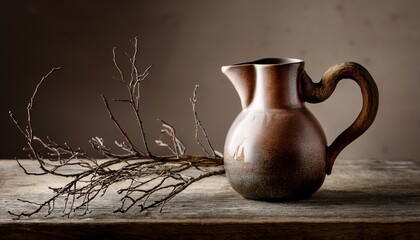 rustic weathered pitcher with dried branch