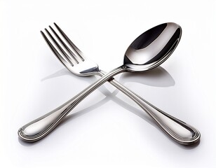 stainless spoon and fork isolated on white background