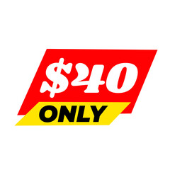 $40 only png, red colour price tag, clean digital tag, flat deal design