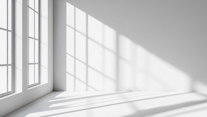 Fototapeta premium Empty corner room bathed in sunlight