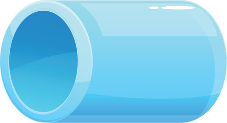 Cylindrical empty light blue pipe creating a tunnel effect, isolated on white background