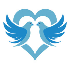 Elegant illustration of two white doves forming a heart shape with their outstretched wings symbolizing love and peace