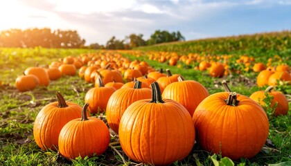 Pumpkins in a field at harvest time