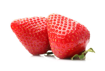 Two fresh ripe strawberries isolated on white