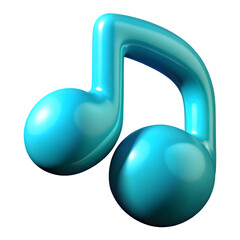 Bright blue musical eighth note isolated on transparent background