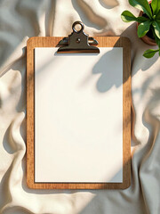 Wooden Clipboard and Pencil on White Paper Perfect for Notes