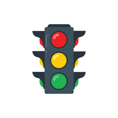 Flat vector traffic light icon in red yellow green colors representing road signal control rules safety and transportation regulation concept design

