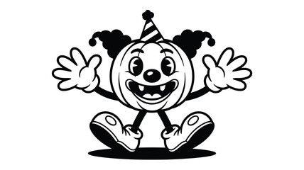 Pumpkin clown with party hat ideal for Halloween decorations flyers, party invitations, social media posts, and childrens event promotions.