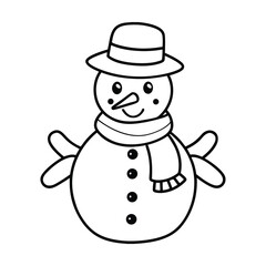 cheerful snowman coloring page with hat and scarf