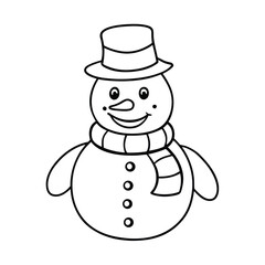 cheerful snowman coloring page with hat and scarf