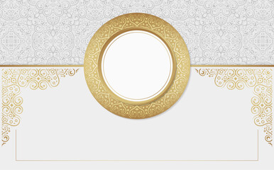 Golden Frame with Ornamental Design Background for Invitation Card