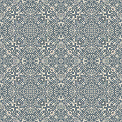 Ornamental Damask Seamless Pattern with Floral Design and Geometric Element