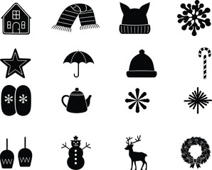 Christmas ornaments silhouettes vector style 