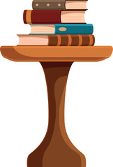 Books stacked on a round wooden table, creating a cozy reading nook atmosphere