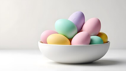 Fototapeta premium Pastel Organic 3D Rendered Eggs in White Bowl on Clean White Background