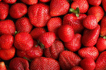 Fresh ripe strawberries as background, top view
