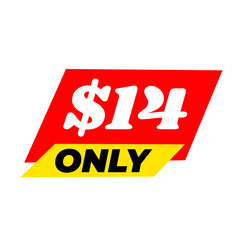 $14 only png, red colour price tag, clean price element, product tag art