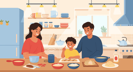 Family Enjoying Baking Together A Warm Kitchen Scene, Creating Delicious Treats and Happy Memories