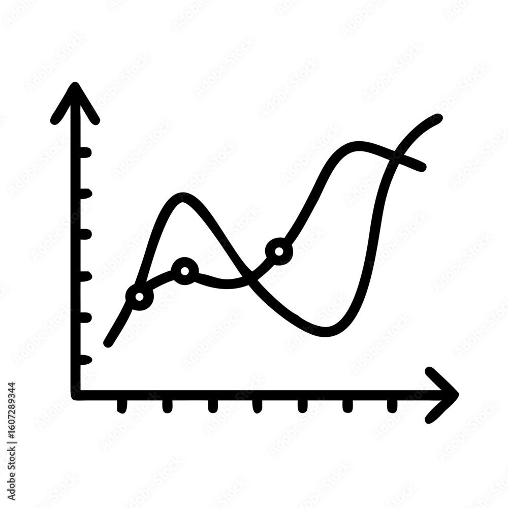 Poster illustration of a graph with two curved lines and three circular data points on a coordinate plane