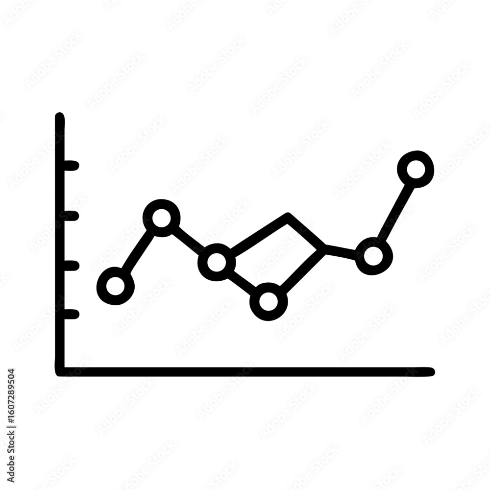 Poster line graph with circular data points and one diamond shaped point on a coordinate system axis line