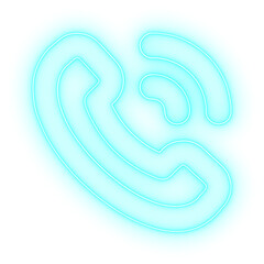 Neon cyan Phone call icon on transparent background. 
