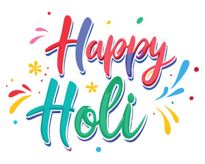 Obraz premium Colorful happy holi festival celebration greeting card design with vibrant colors and festive elements, Happy holi text design