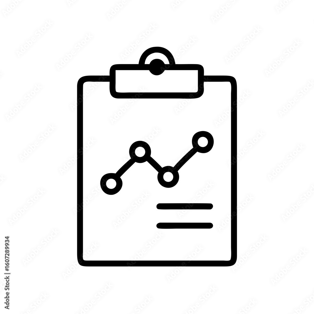 Poster a clipboard with a statistical graph showing trends and data analysis in a minimalist line drawing s