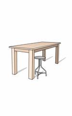 Large wooden table and simple round chairs. Simple interior furniture 