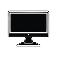 Black and white minimalist illustration of a desktop computer screen and base
