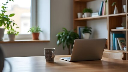 Fototapeta premium Minimalist Home Office Illustration: Productive & Serene Workspace