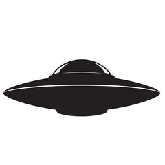 Silhouette of a flying saucer against white background, vector illustration.