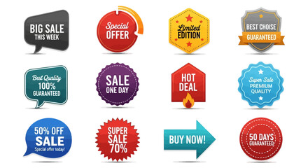 Obraz premium Colorful Sale Badges and Labels Vector Design Elements for Marketing