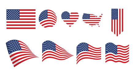 Collection of American Flags Illustrations for Patriotic Designs Vectors for National Holidays and Events