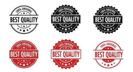 Set of Best Quality Assurance Stamps in Red and Black for Product Certification and Guarantee
