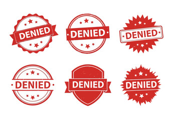 Collection of Red Denied Stamp Illustrations on White Background