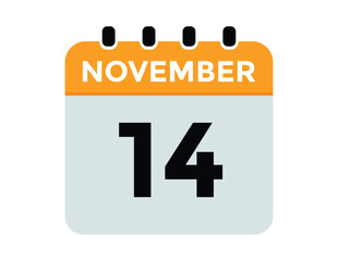 Fototapeta premium 14 November, calendar date icon. 14 November Calendar Date for Deadlines or Appointment. Day, month. vector illustration. 