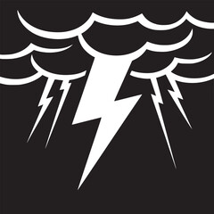 Stormy weather illustration: black and white lightning bolt and cloud graphic design concept art