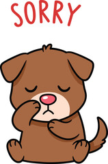 Sad cartoon puppy with pink nose and 