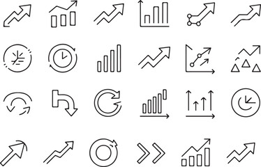 Collection of Trend and Arrow Icons Depicting Growth, Change, and Development in a Simple Line Art Style