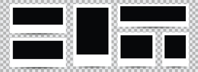 Photo frame. Picture frames set. Set of polaroid. Realistic old photo frame isolated on transparent background. Vector illustration.