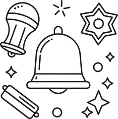 Fototapeta premium Christmas bell star and festive elements outline celebration