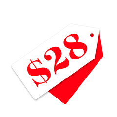 $28 only png red colour, modern price tag, bright red badge, simple sale sticker, clean promo label,