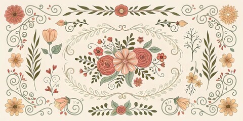 Obraz premium Vintage Floral Frame Elements, , design elements